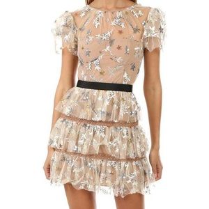 self portrait star mesh tiered round neck dress